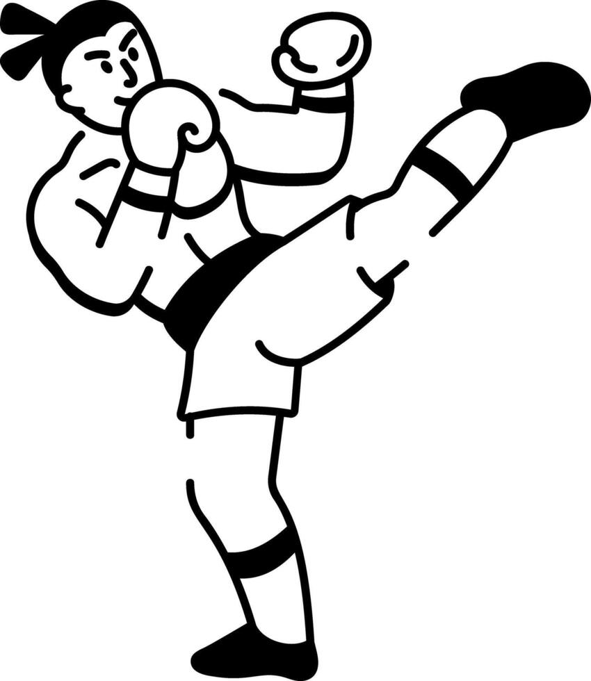 A person kickboxing, doodle style icon vector