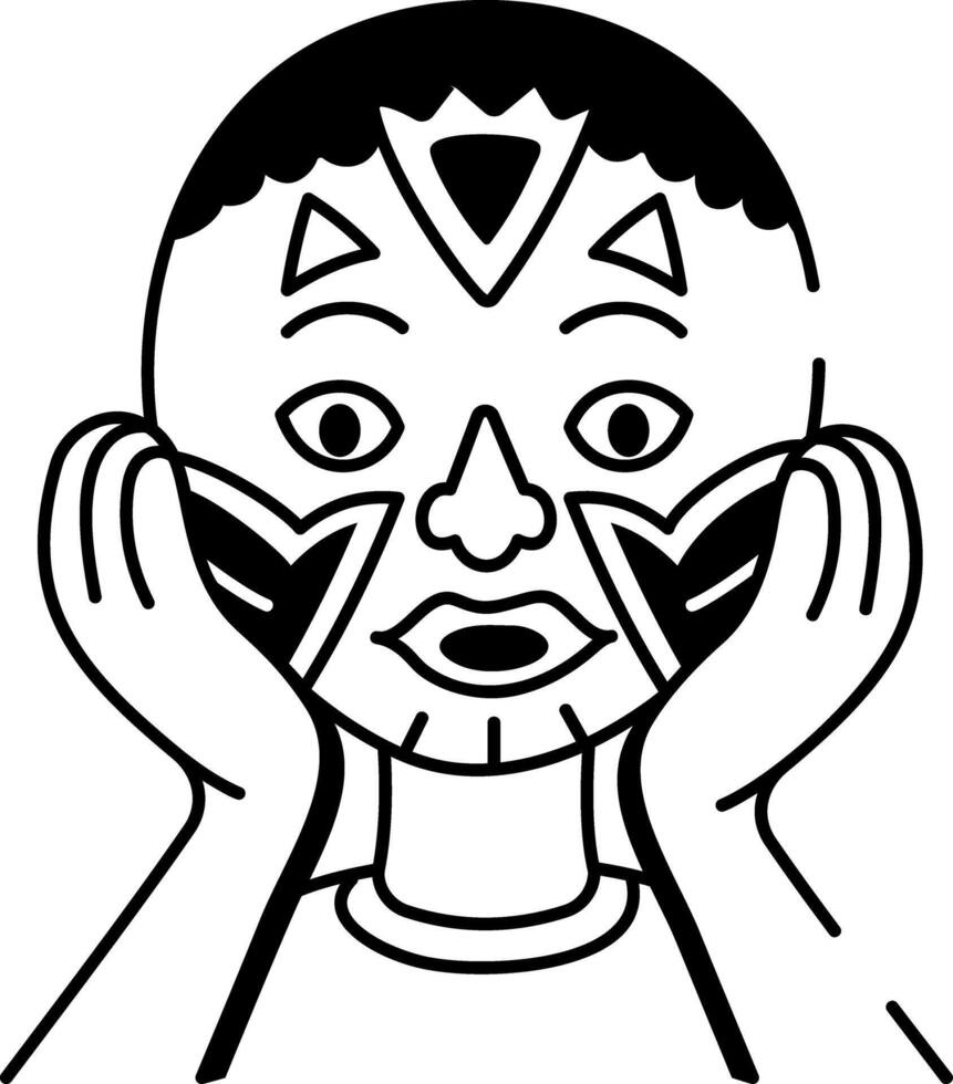 A character doing face paint, sketchy style icon vector