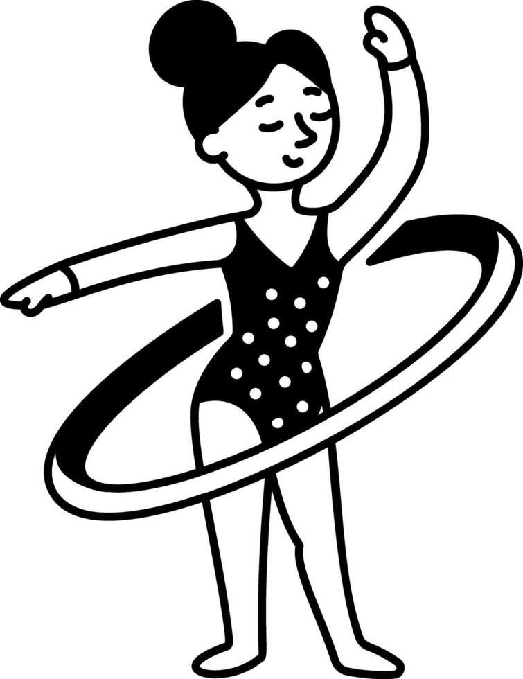 Hand drawn icon of hoop gymnastics representing the rhythmic vector