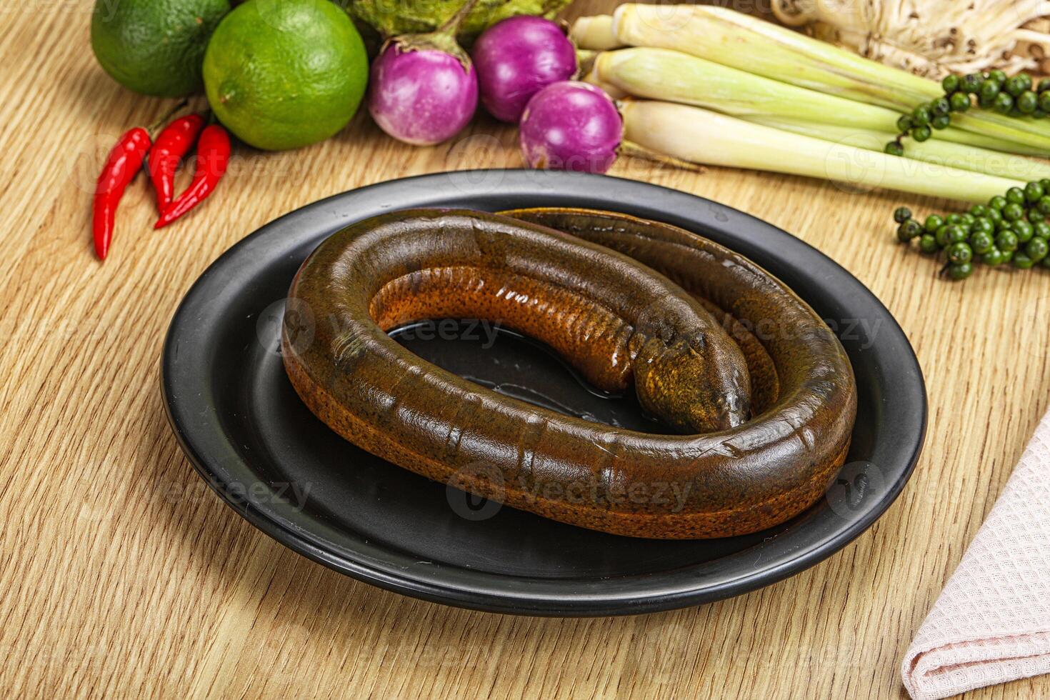 A plate of food with a worm on it photo