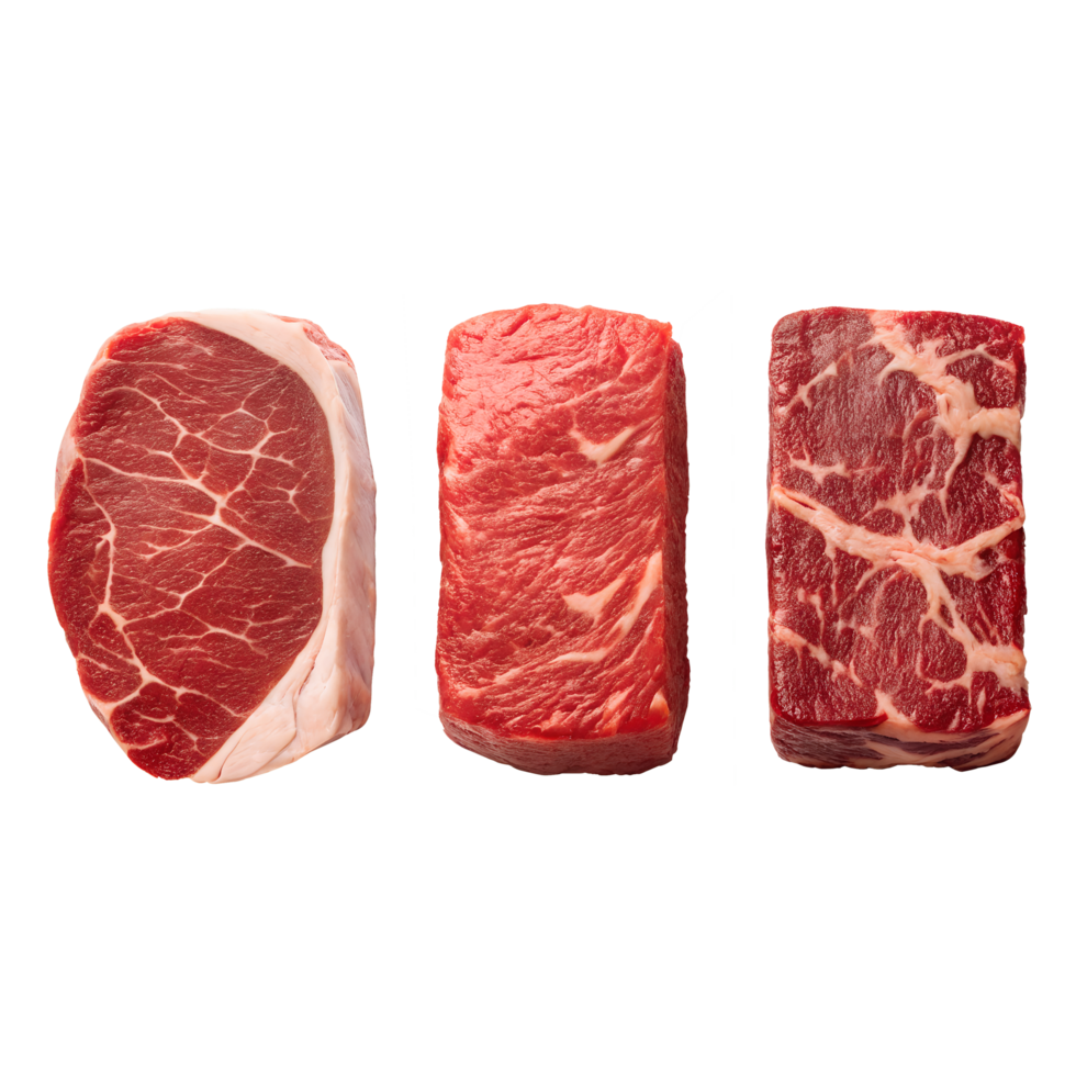 Cuts of raw beef isolated on Transparent Background png