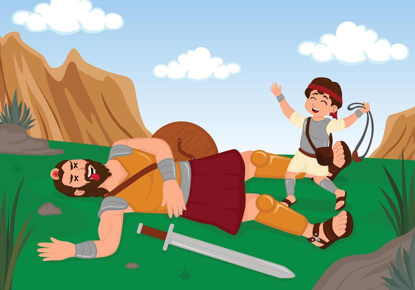 Biblical story of David defeating Goliath vector