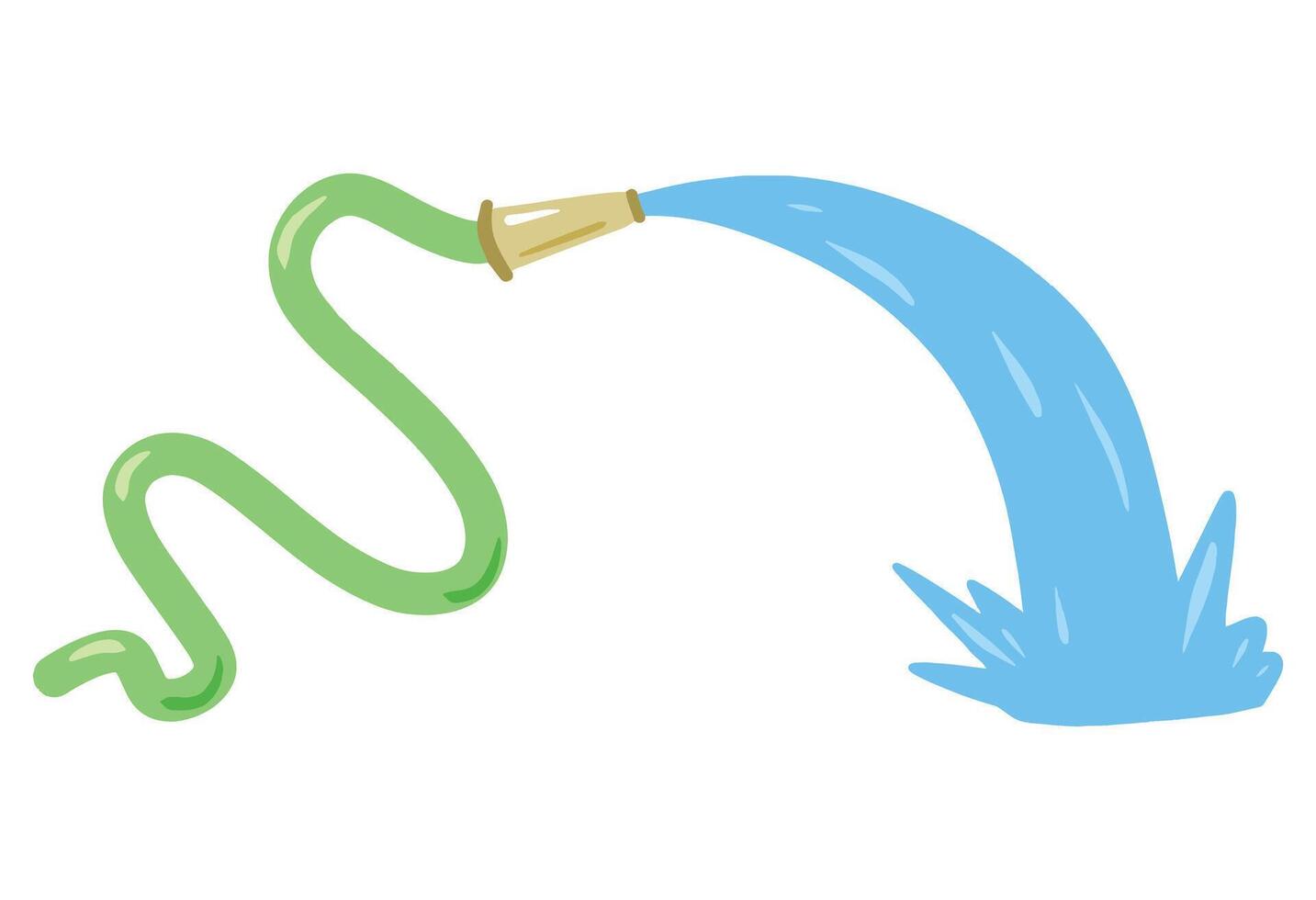 Hose. Jet of water. Fire fighting and watering of lawn. Flat cartoon illustration vector