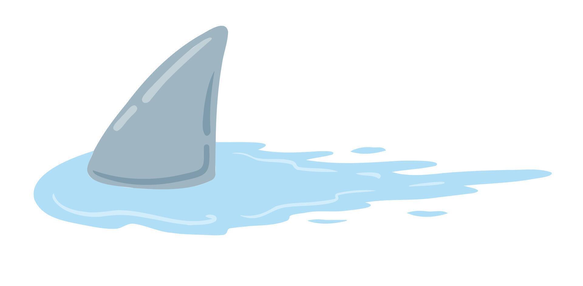 Shark fin. Predatory fish under water with waves. Drawing for print with dangerous animal. vector