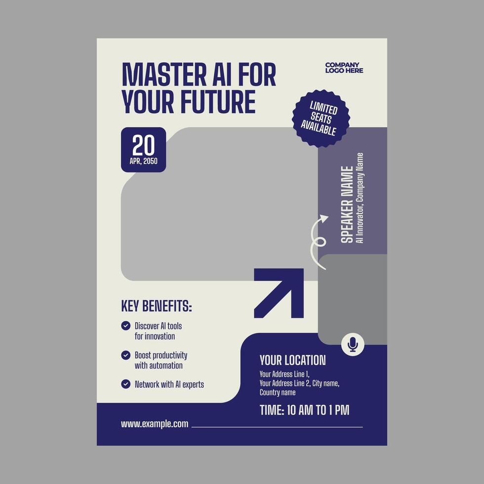 Online Workshop Flyer Template, Professional Event Poster, Webinar and Training Course Promotion Design, Editable AI Workshop Flyer, Modern Online Workshop Flyer, Digital Learning Event Template vector