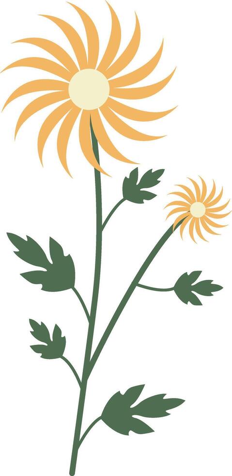 Yellow flower illustration in flat cartoon design. vector