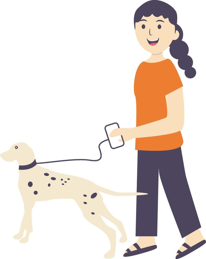 Illustration of Girl with Cute Pet Dog. Isolated on White Background vector