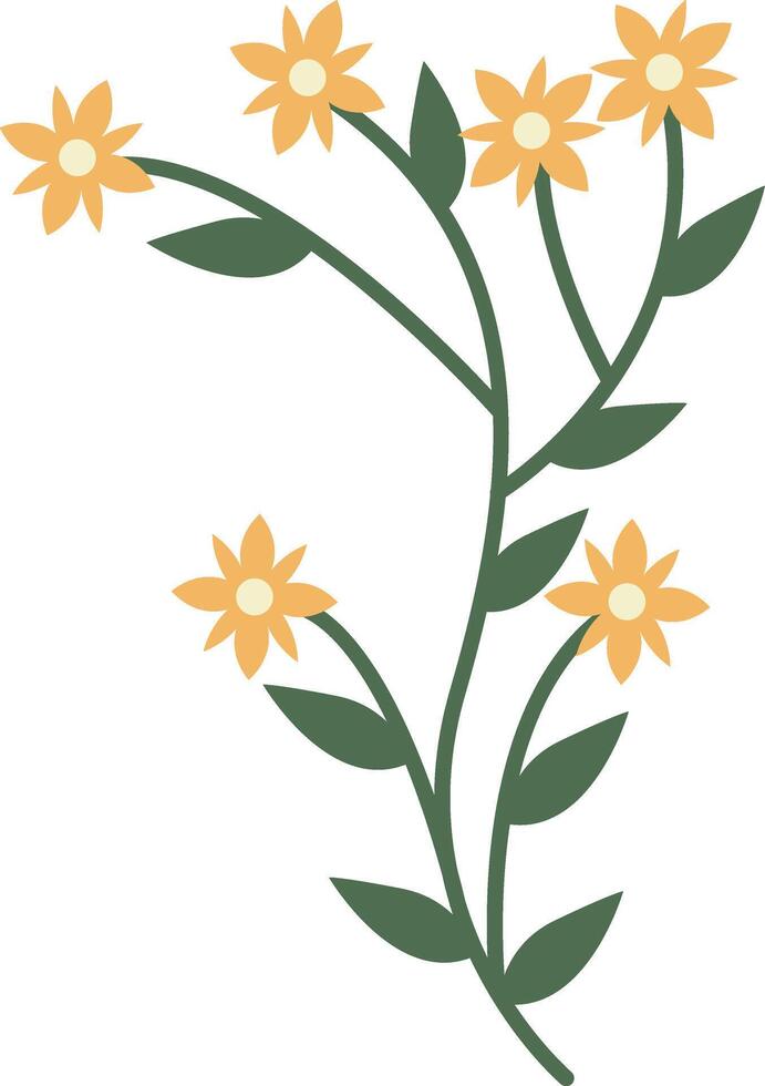 Yellow flower illustration in flat cartoon style. vector