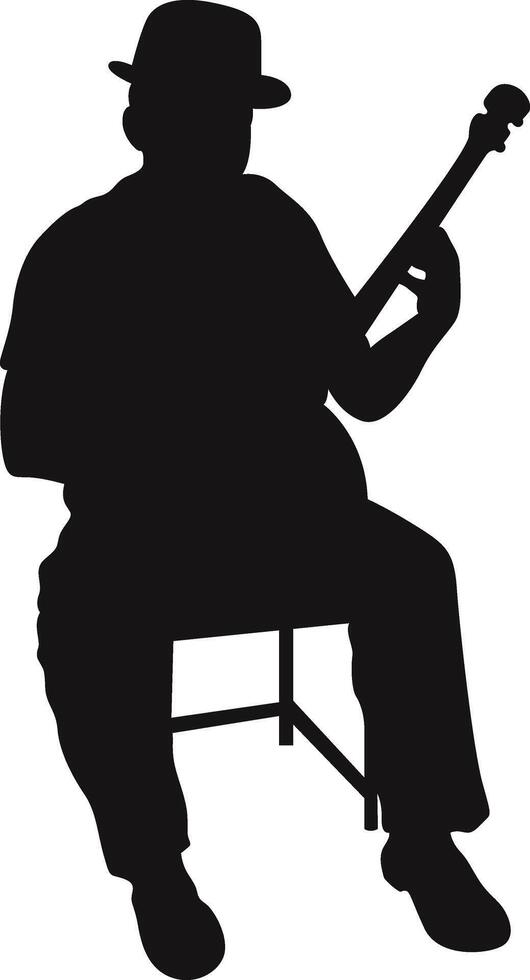 Silhouette of Man Musician Playing Guitar. vector
