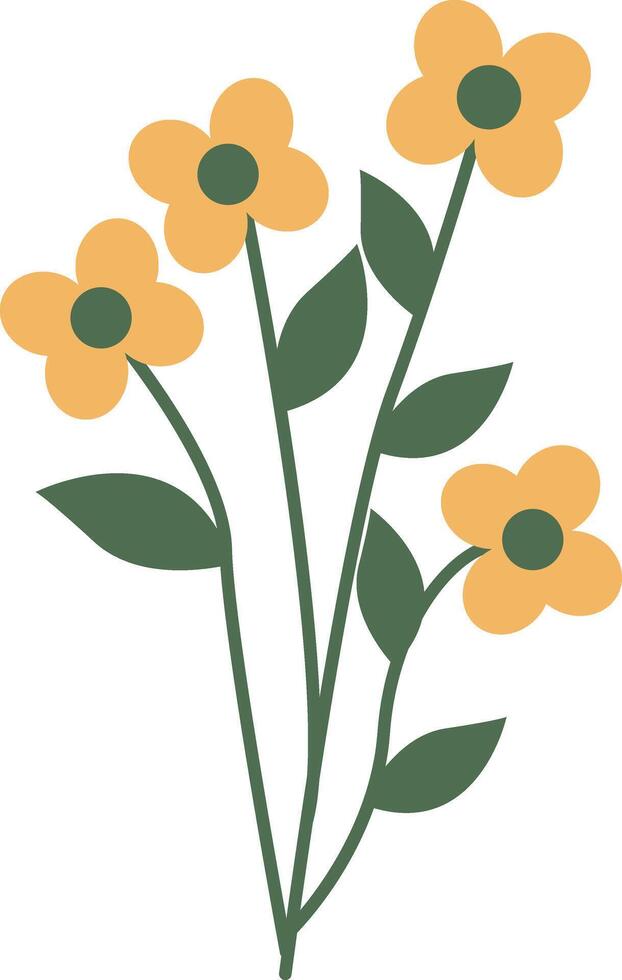 Yellow flower illustration in cartoon style. vector
