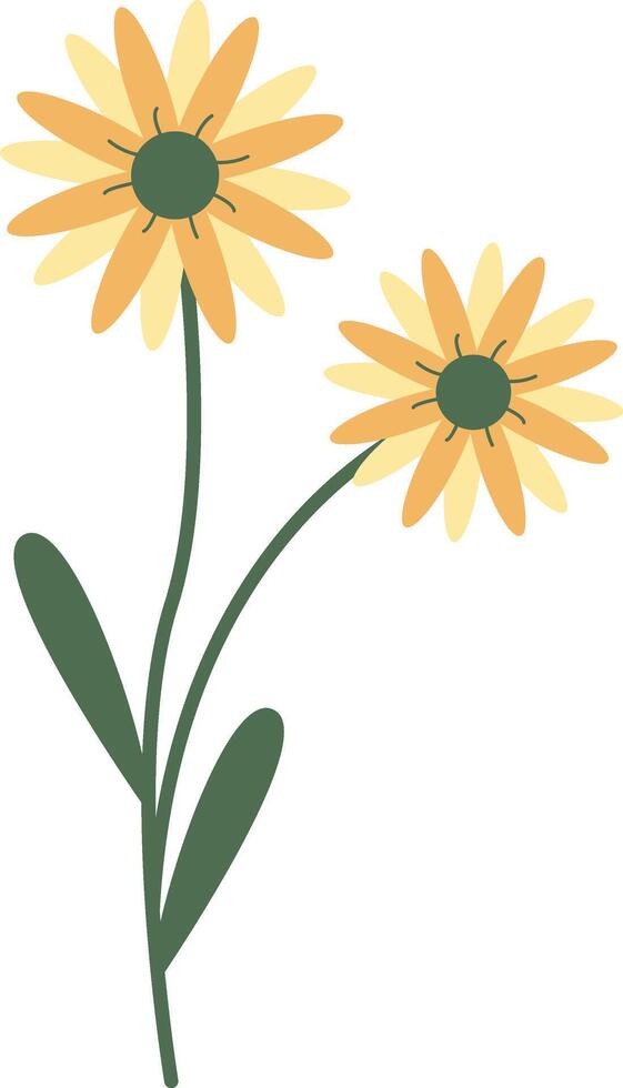 Yellow flower illustration with flat cartoon shape vector