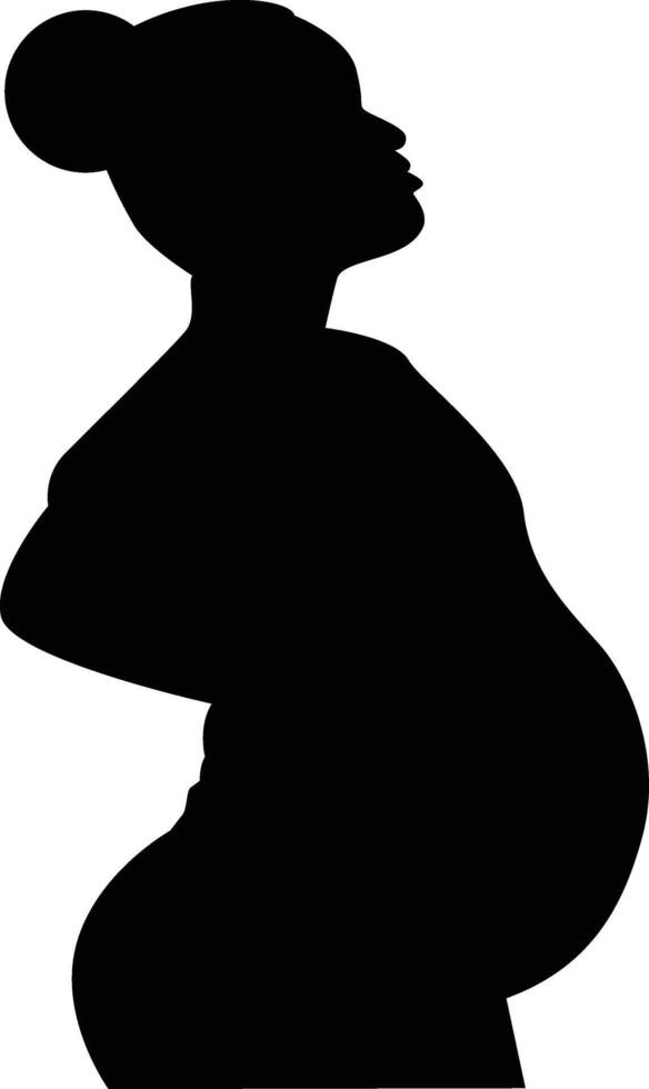 Black Silhouette of Pregnant Woman on White Background. vector