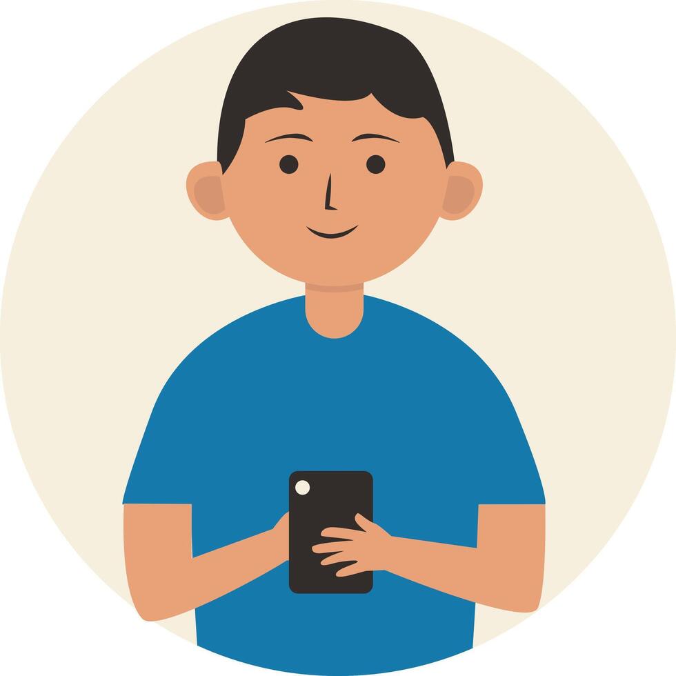 Illustration of Children Addicted to Smartphone with Cartoon Design. vector