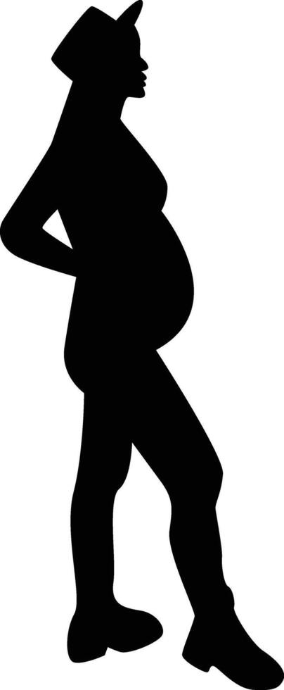 Black Silhouette of Pregnant Woman in Abstract Design, vector