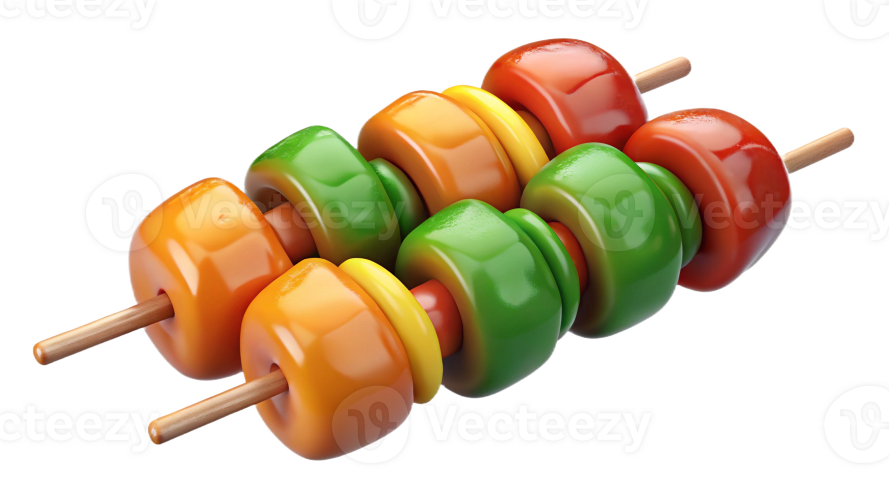 Chicken skewers with bell peppers and herbs, isolated on transparent background. png