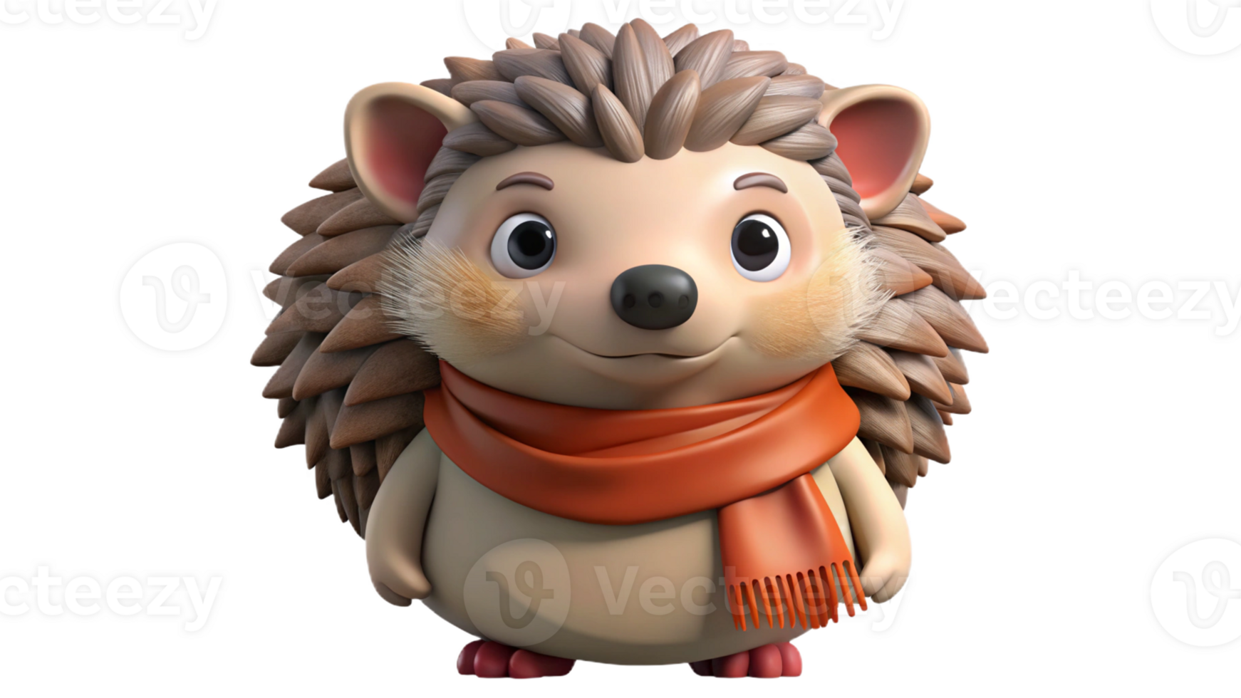 Hedgehog wearing a scarf, isolated on transparent background. png