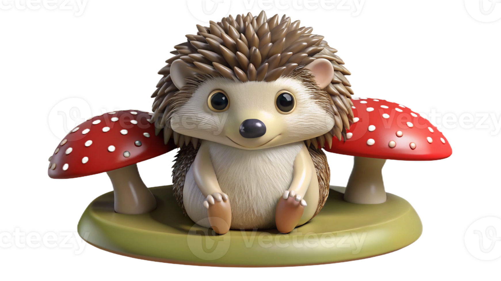 Hedgehog sitting on a mushroom, isolated on transparent background png