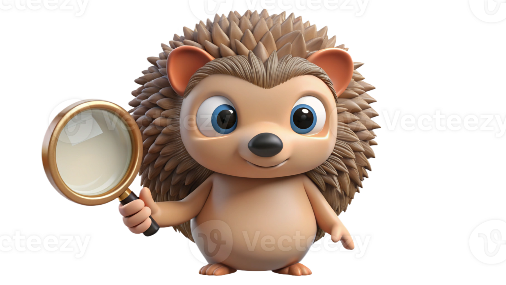 Hedgehog holding a magnifying glass, isolated on transparent background png