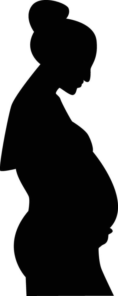Black Silhouette of Pregnant Woman with Cartoon Shape vector