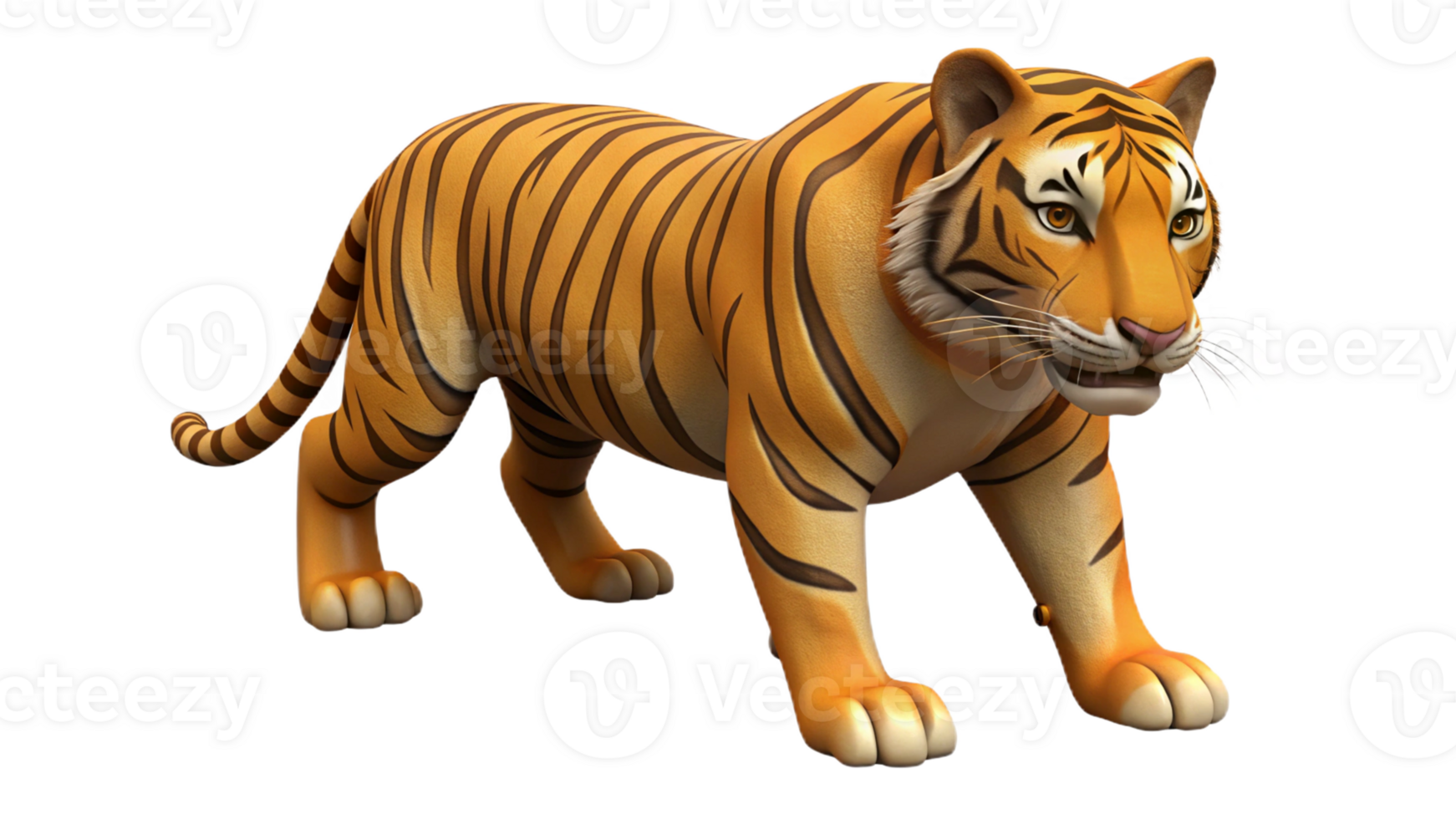 A tiger stalking its prey with a low, stealthy posture, isolated on a transparent background. png