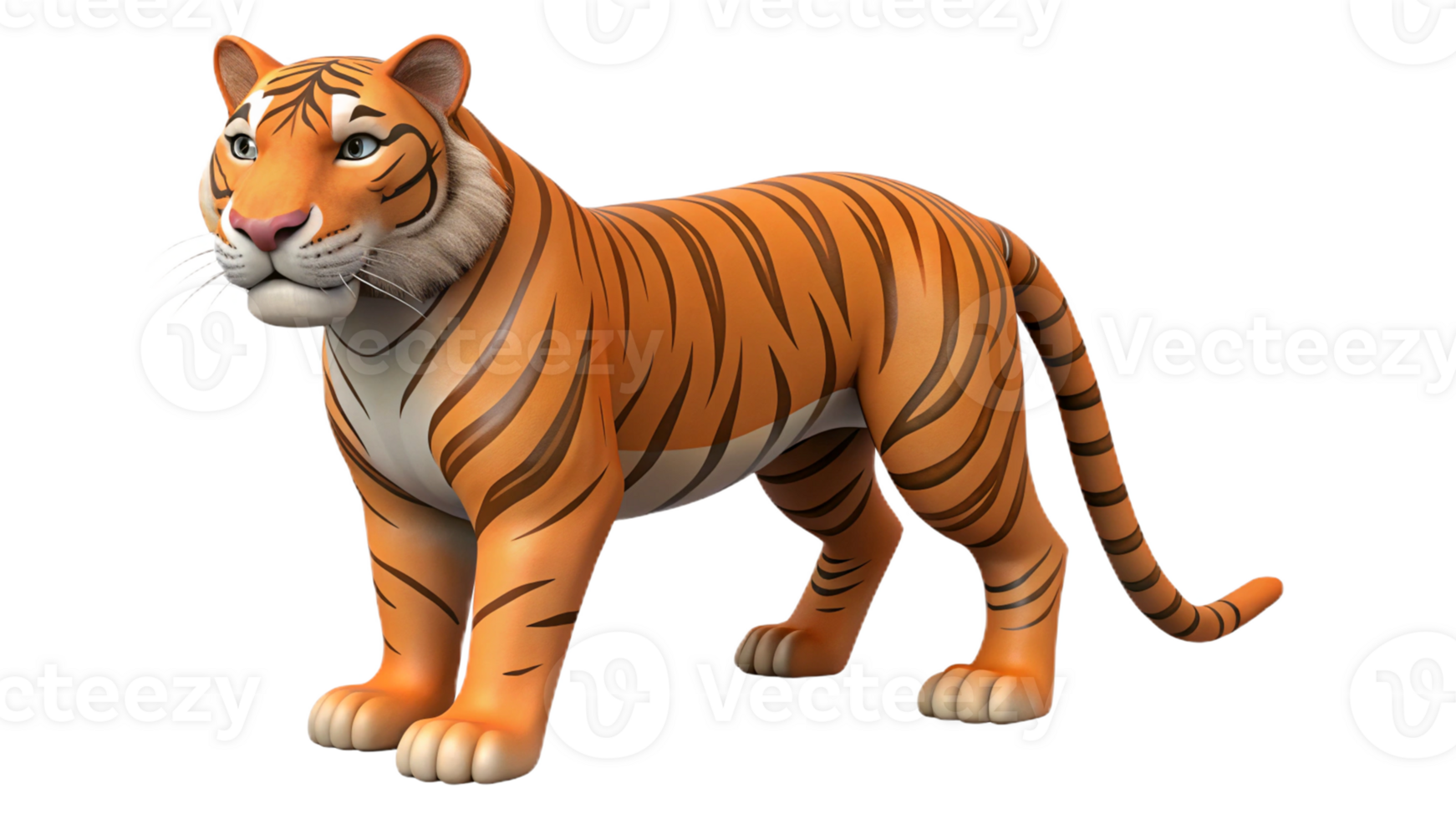 A tiger standing in a defensive posture with its ears back, isolated on a transparent background png