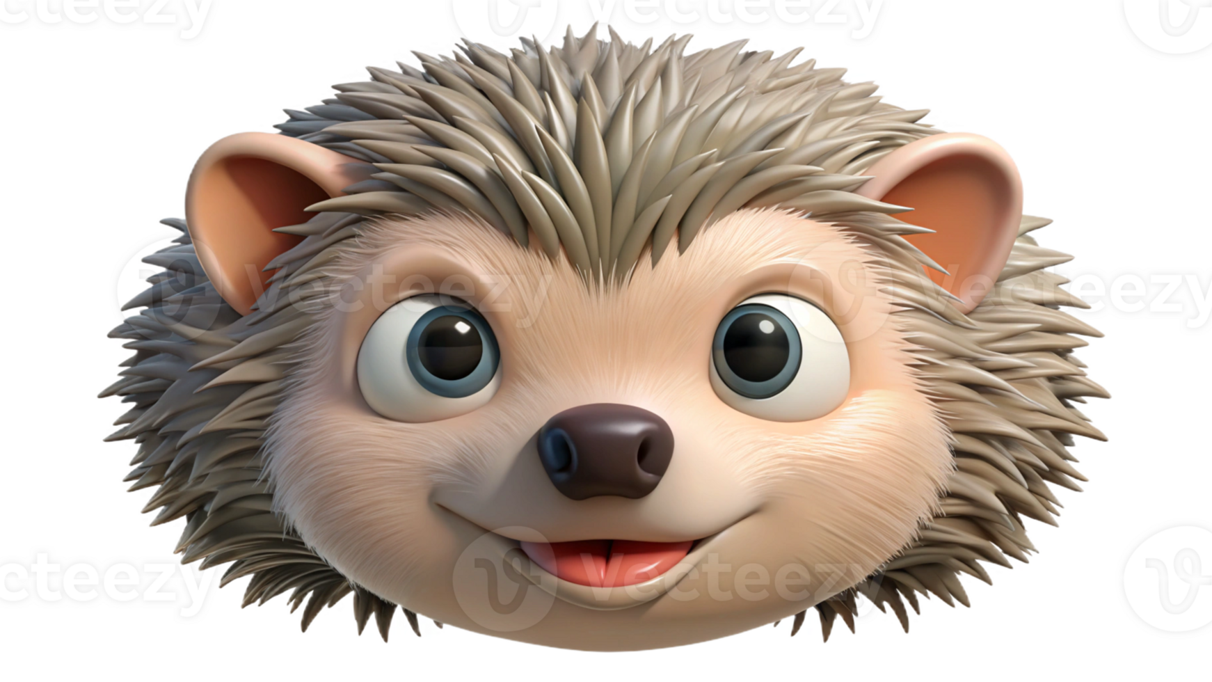 Close-up of hedgehog face with bright eyes, isolated on transparent background png