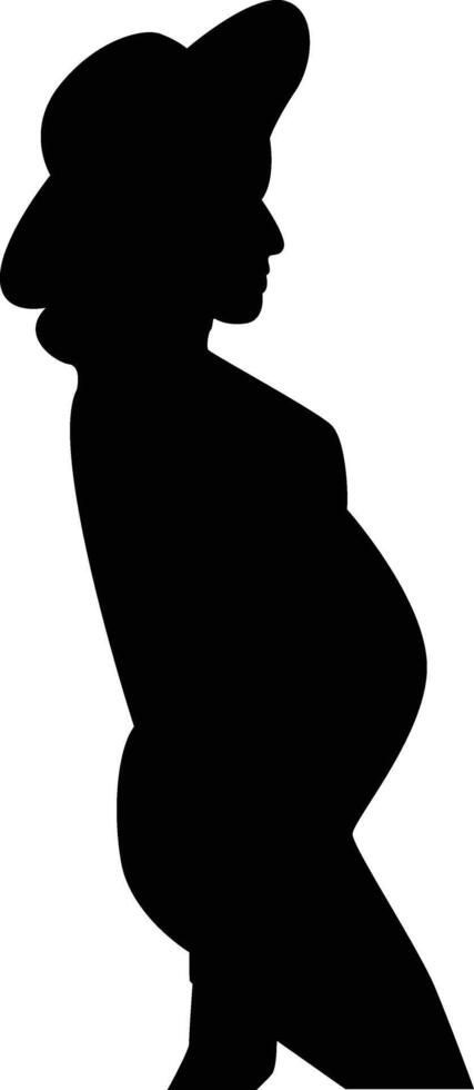 Black Silhouette of Pregnant Woman with Flat Cartoon Design, vector