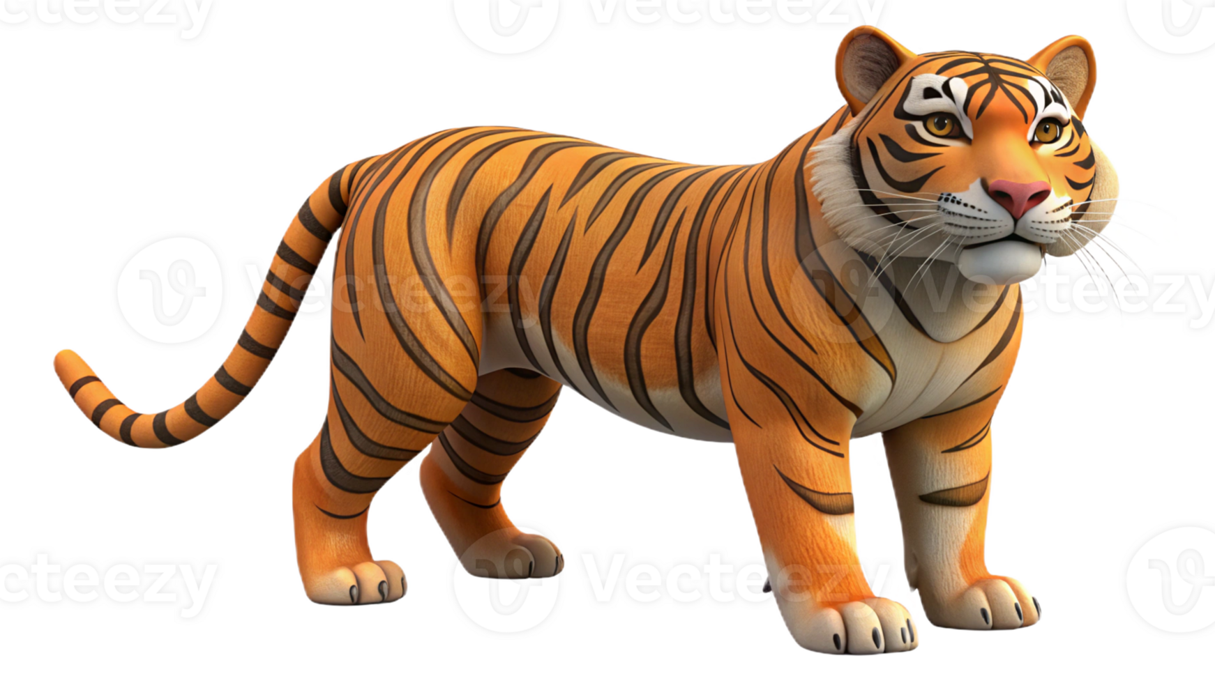 A tiger with its head turned, looking over its shoulder, isolated on a transparent background. png