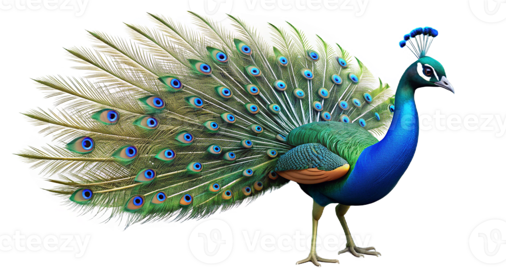 A peacock with its tail spread out png