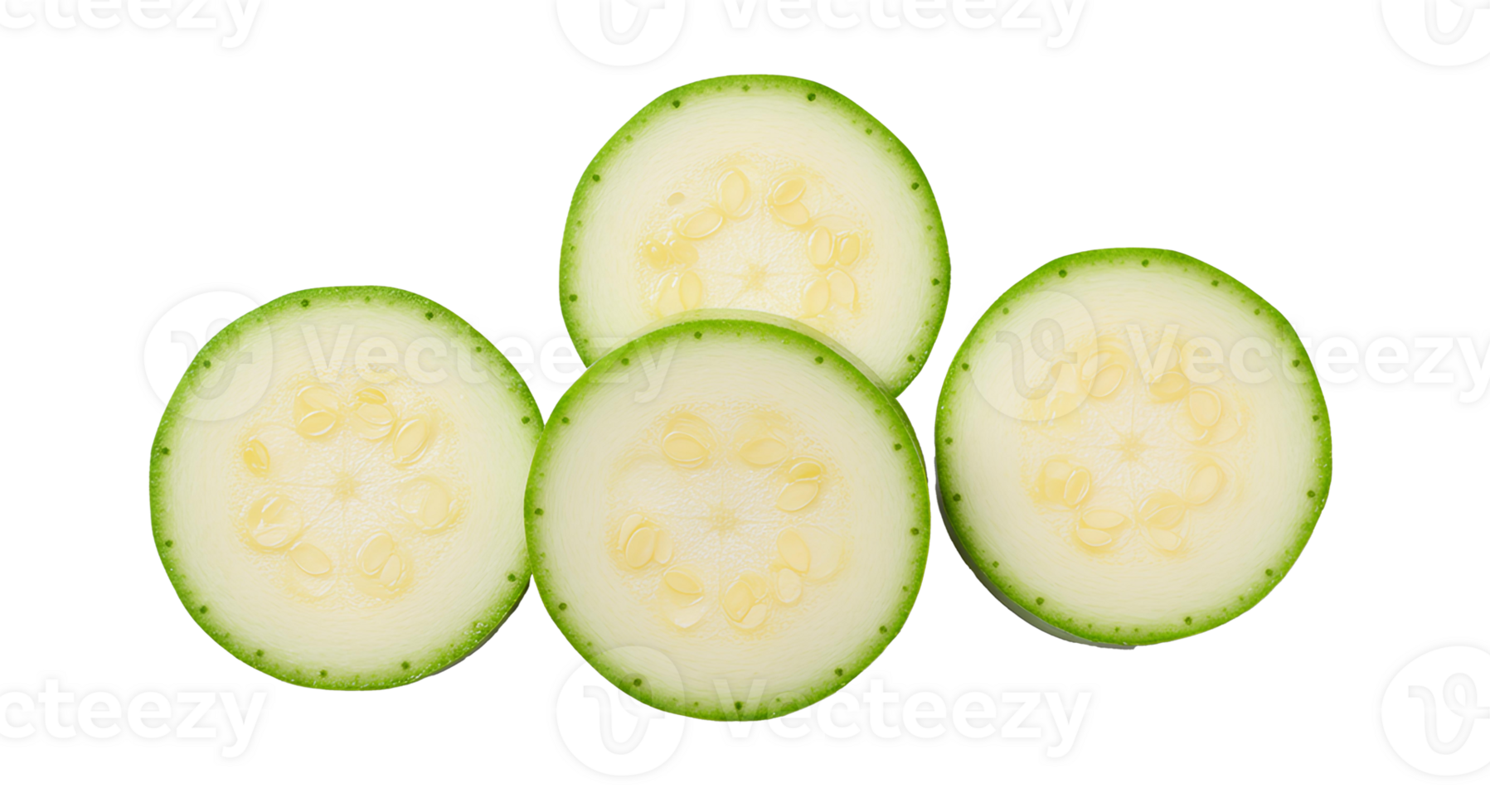 Zucchini slices and whole vegetable in a clean flat lay isolated for recipe cards and wellness content on transparent background png
