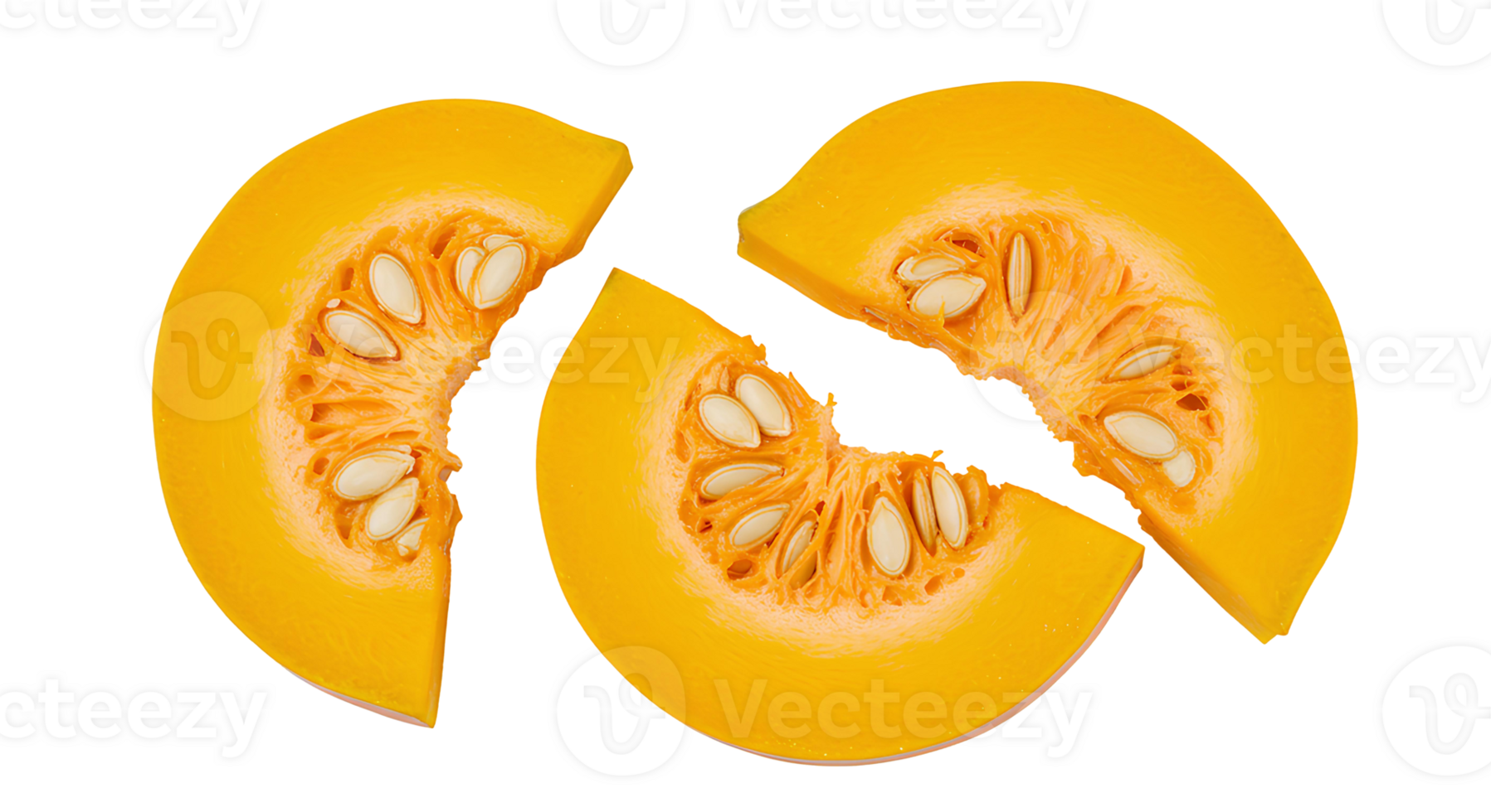 Organic squash slices top view with visible seeds isolated on transparent background for plant-based, vegetarian, and autumn-inspired dishes png