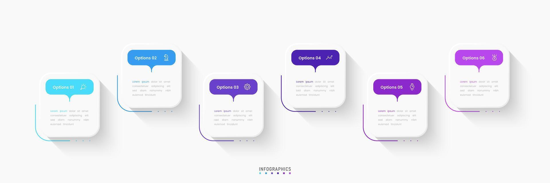 Infographic label design template with icons and 6 options. Can be used for process diagram, presentations, workflow layout, banner, info graph vector
