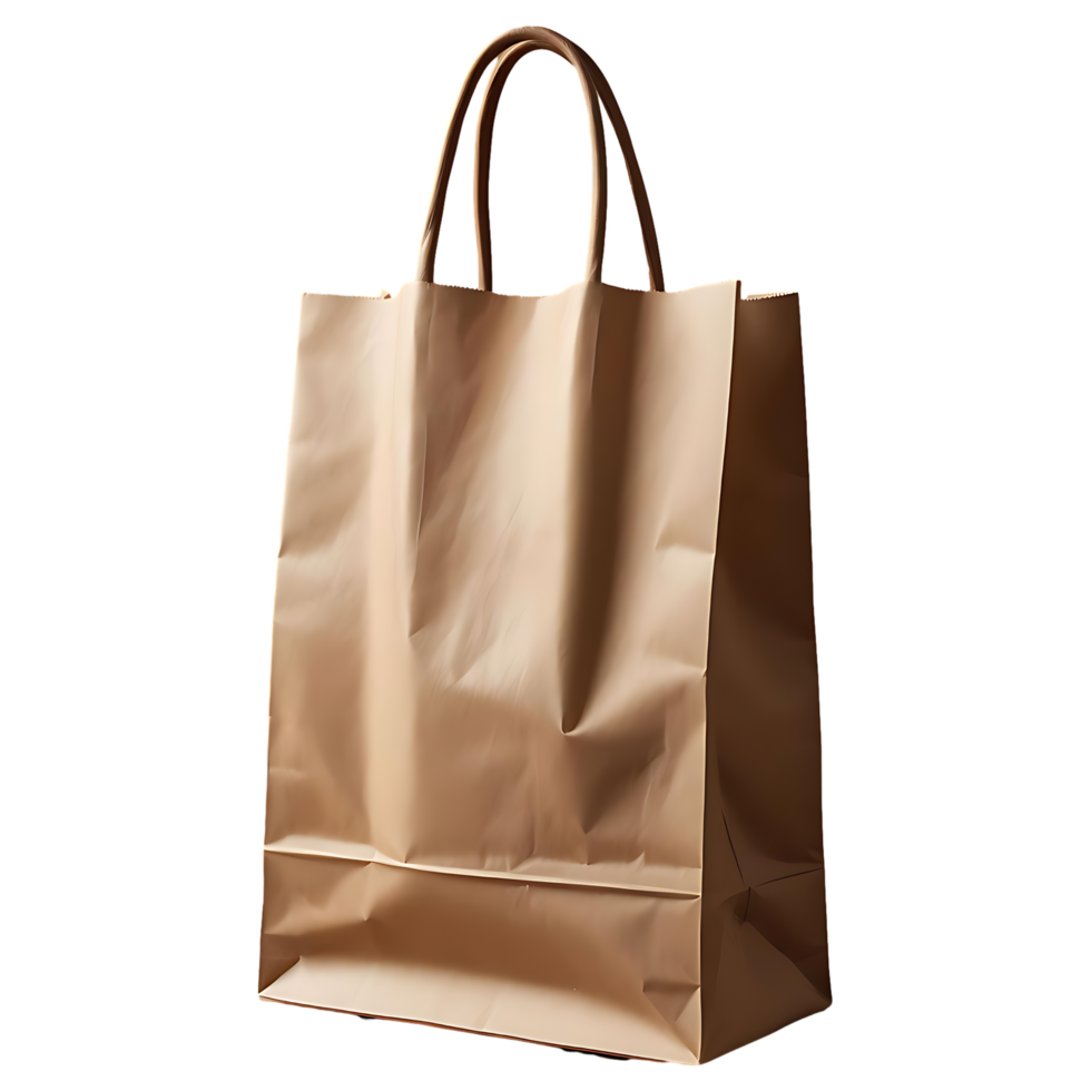 Reusable Kraft Paper Shopping Bag on Wooden Table Natural Product Display png
