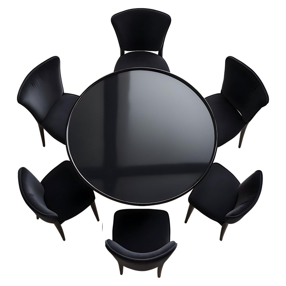 Modern Round Meeting Table with Sleek Black Chairs Perfect for Office Spaces png