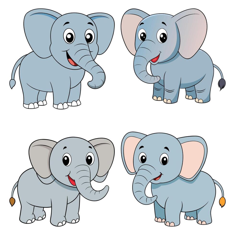 four cartoon elephants on white background vector
