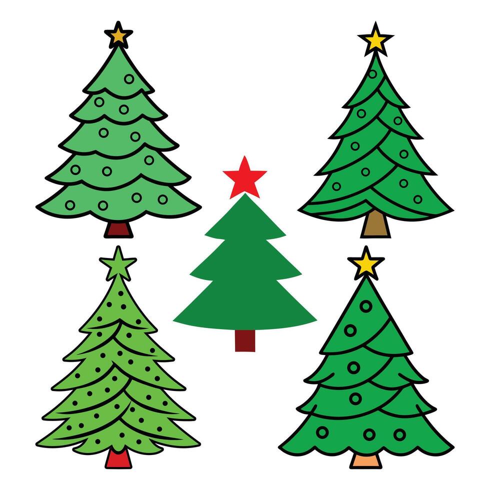 A drawing of a Christmas tree with a green star on it vector
