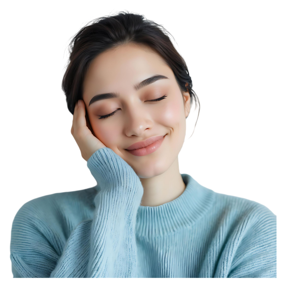 Young Woman Smiling with Soft Skin Perfect for Skincare Beauty Ads png