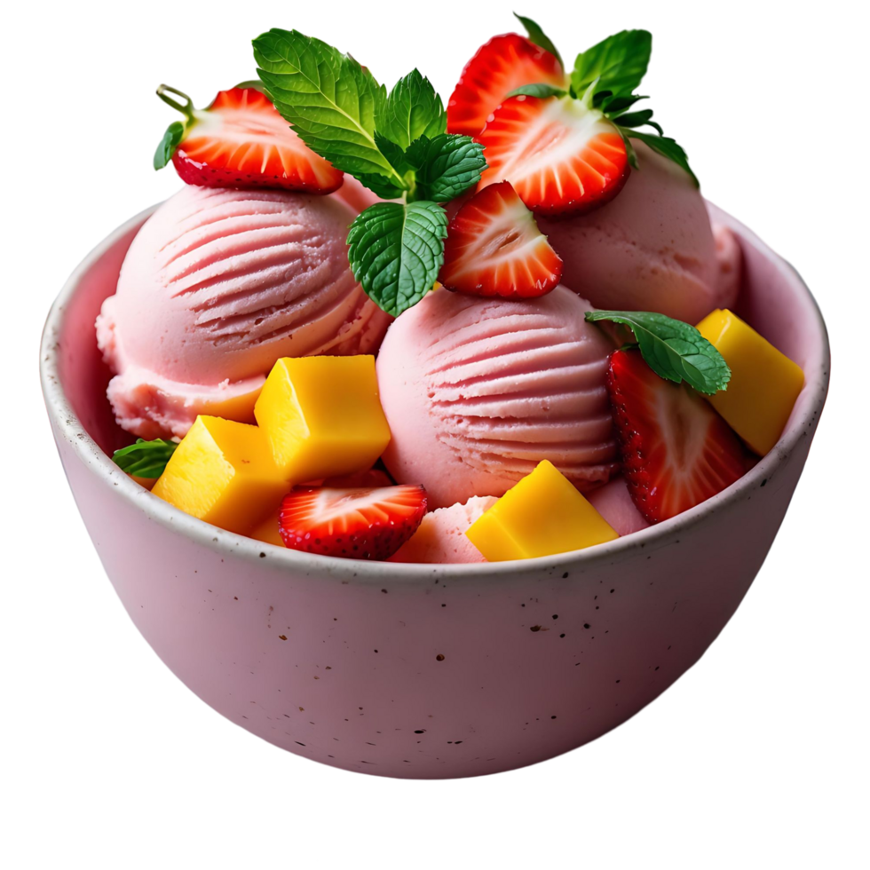 Refreshing Raspberry Peach Sorbet Bowl with Fresh Fruit png