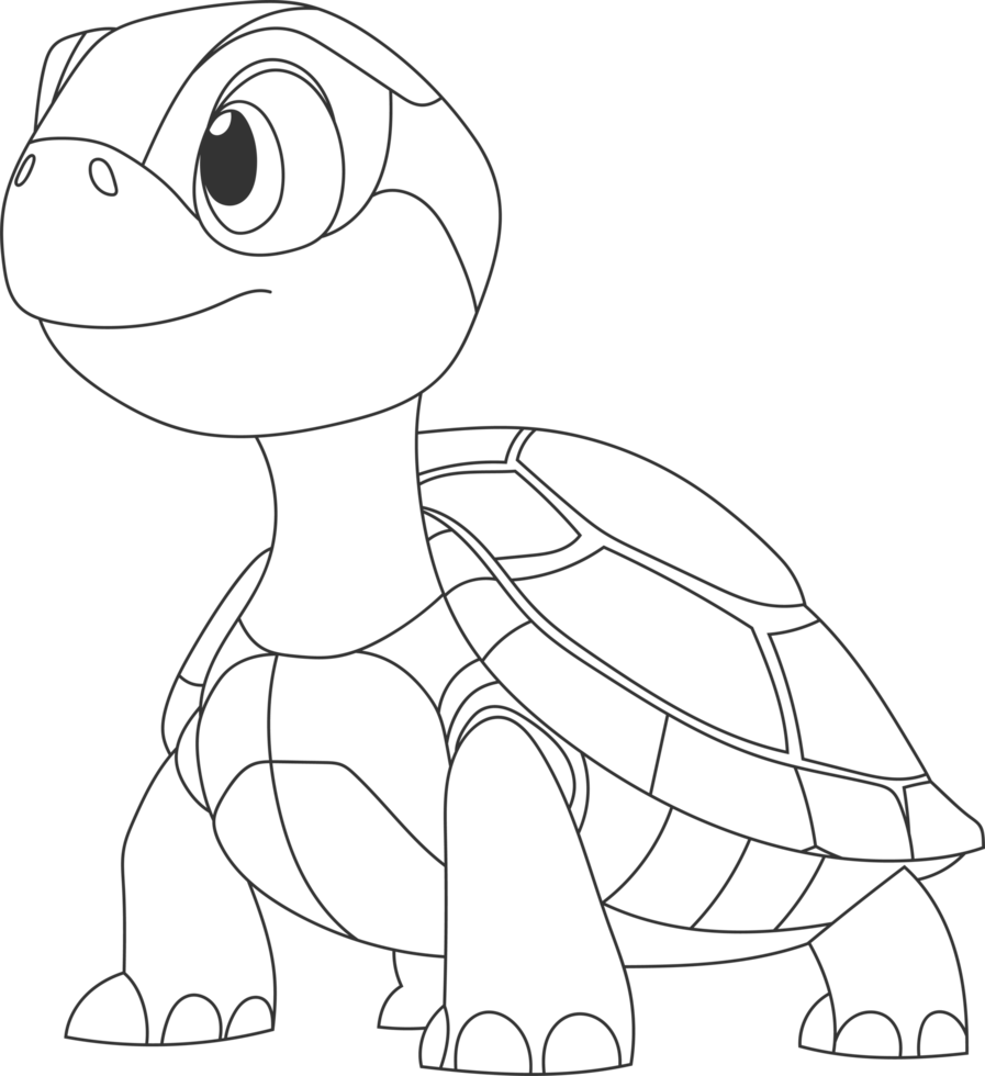 Cartoon illustration of a turtle, highlighting its shell and gentle expression. Simple and appealing design suitable for various uses. png