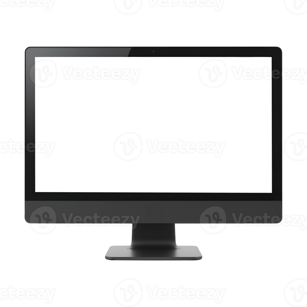 Black computer monitor with blank screen isolated on transparent background png