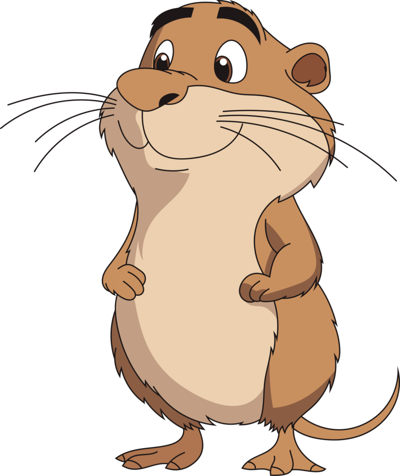 Cute animated cartoon otter standing upright with a gentle smile. The friendly character exudes warmth and approachability, ready for an adventure. png