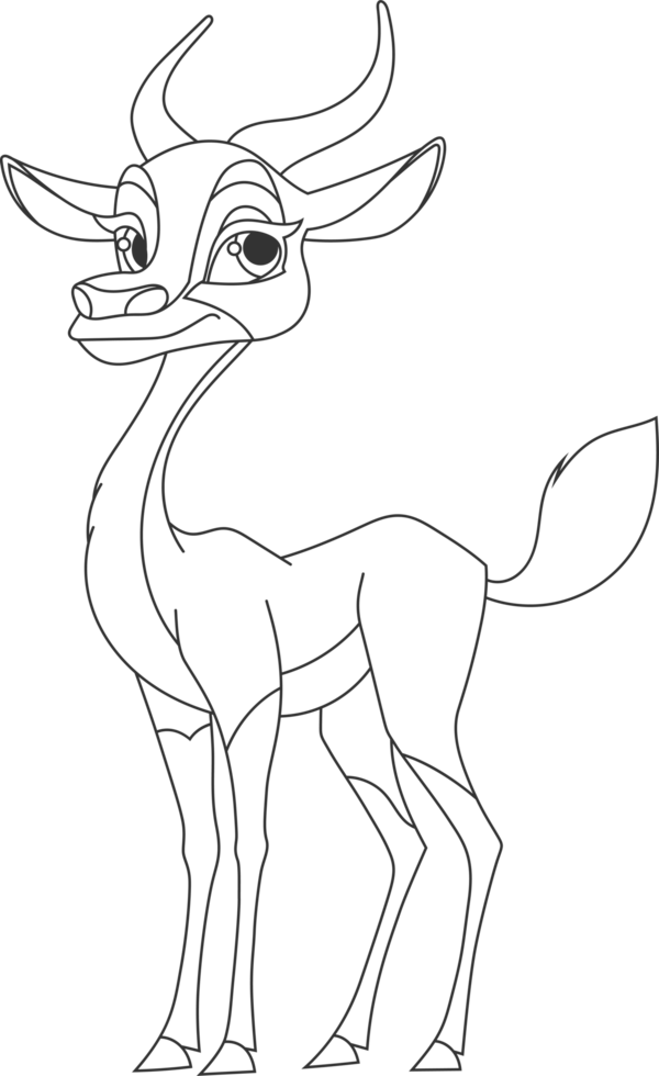 Elegant antelope sketch with curved horns, a slender neck, and delicate features. Minimalist artwork captures grace and charm. png
