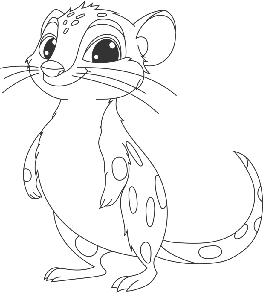 Charming, outlined cartoon of a spotted rodent, evoking innocence and playfulness. Whimsical details make the character engaging. png