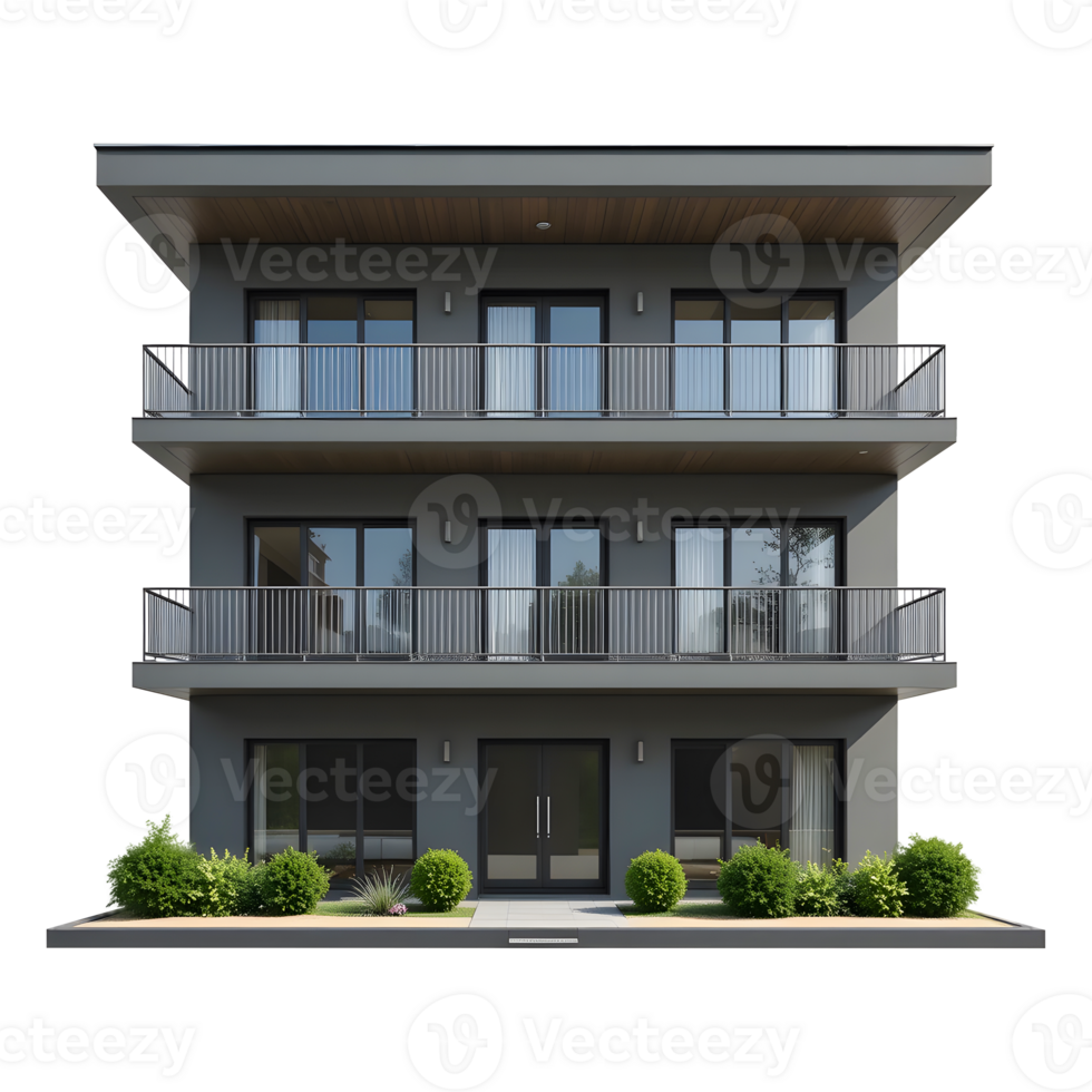 Modern Residential Building with Balconies and Stylish Design png