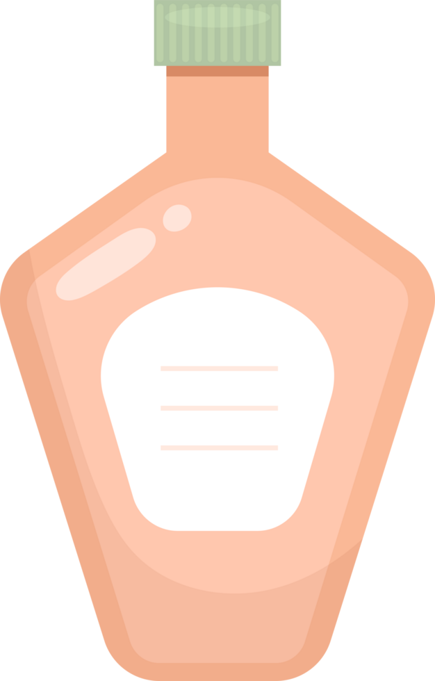 A graphic of a peach-colored bottle with a green lid and a blank white label on the front. png