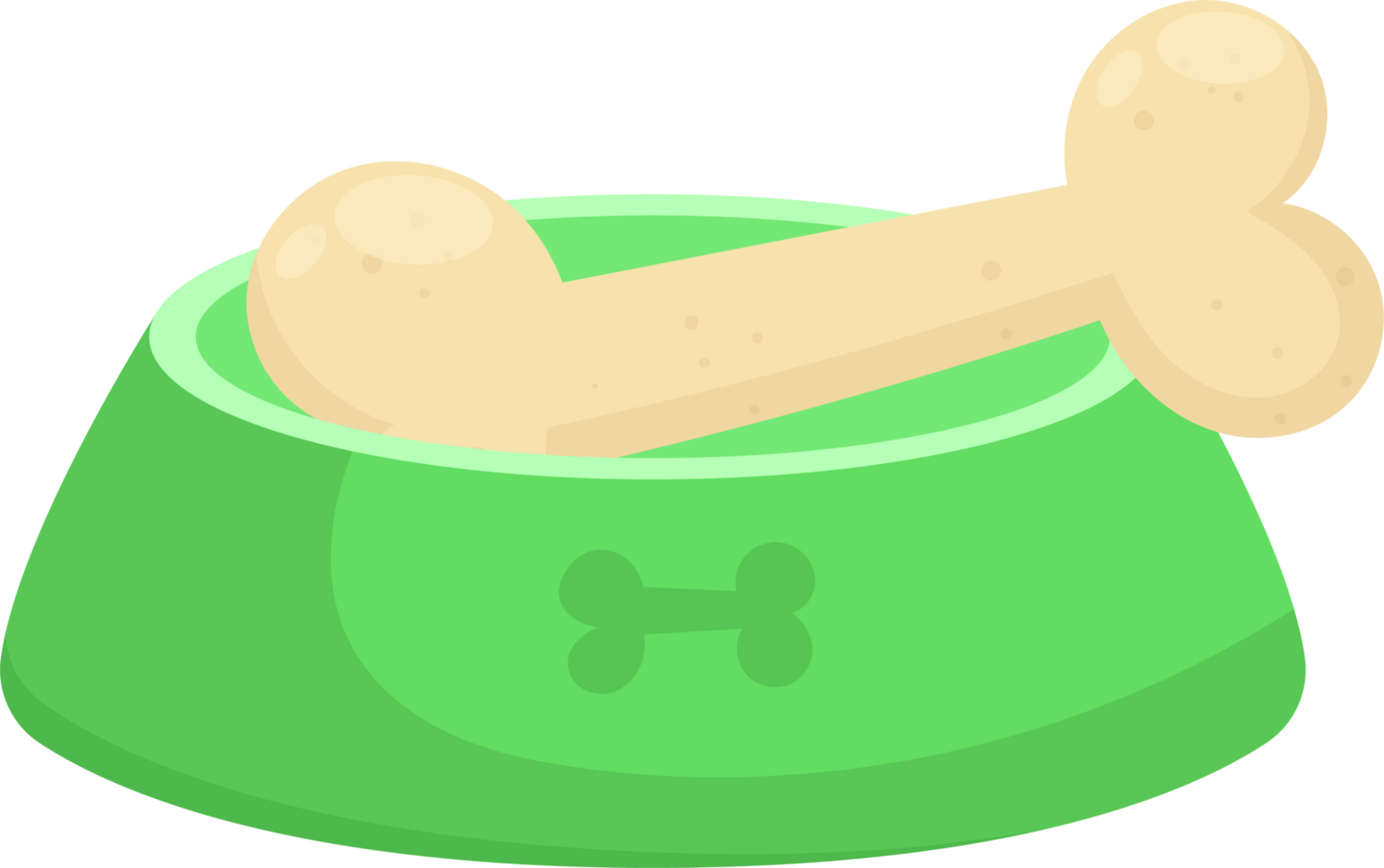 A cartoon dog bowl filled with a bone, an image of pet care and animal companionship portrayed nicely. png