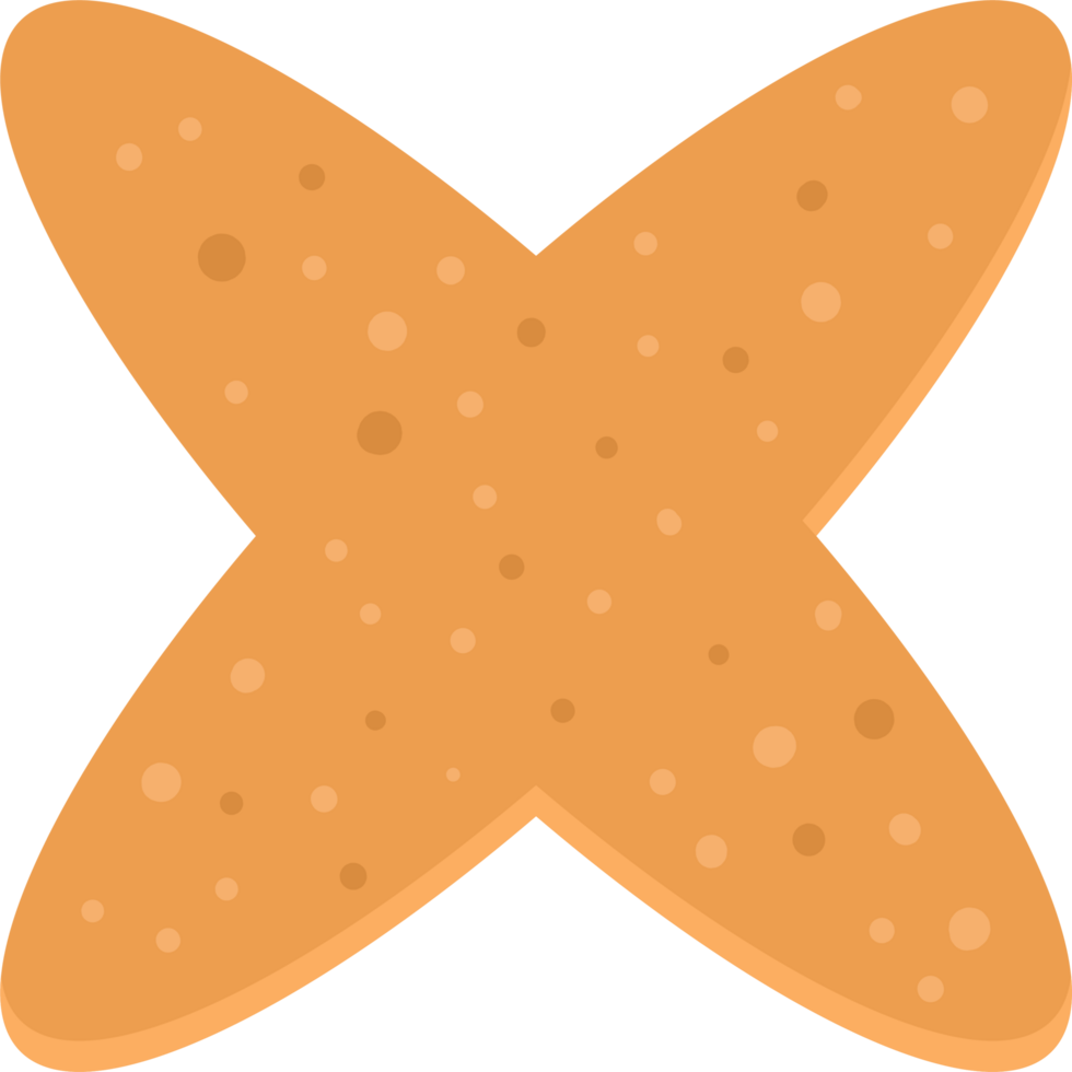 Adhesive bandage in an X shape with a tan color and circular shapes of different sizes on its surface. png