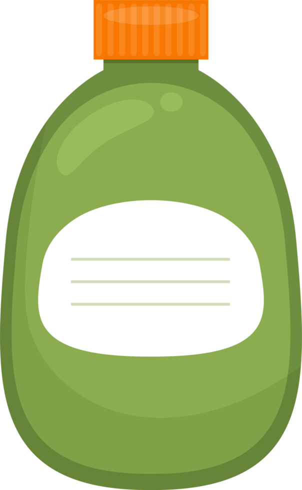 A green container with a white label and an orange lid, perfect for storing liquids or other items. png
