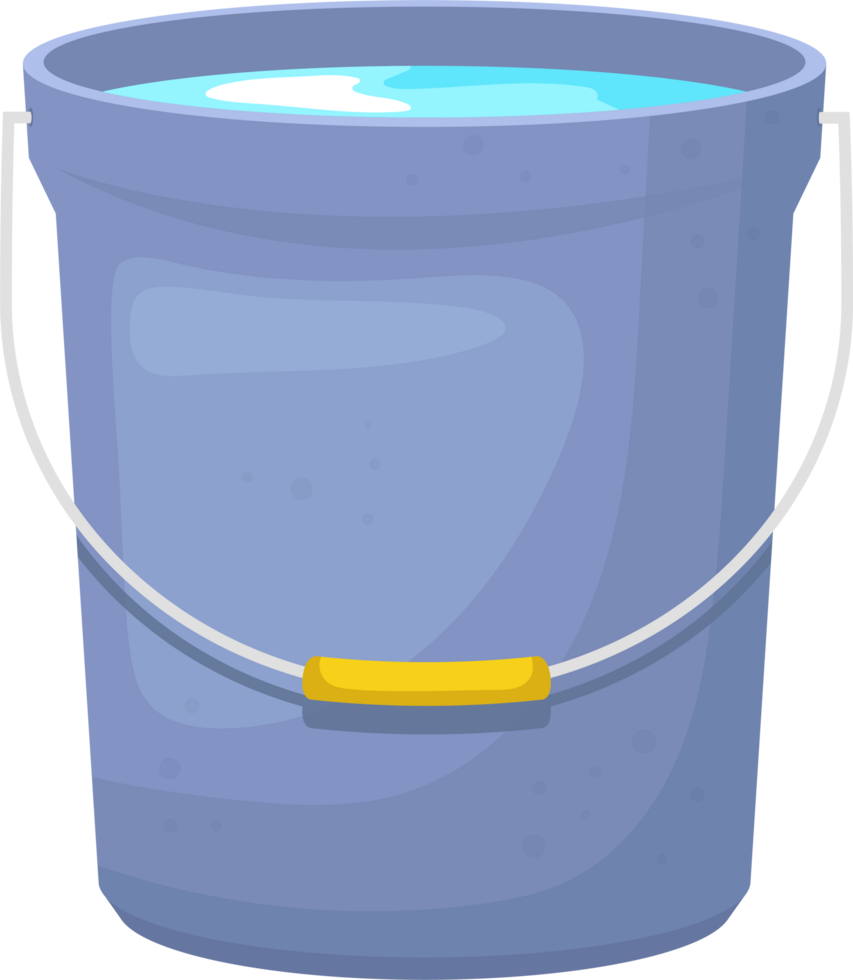 Illustration of a pale blue bucket filled to the brim with water, cartoon style for kids concept png