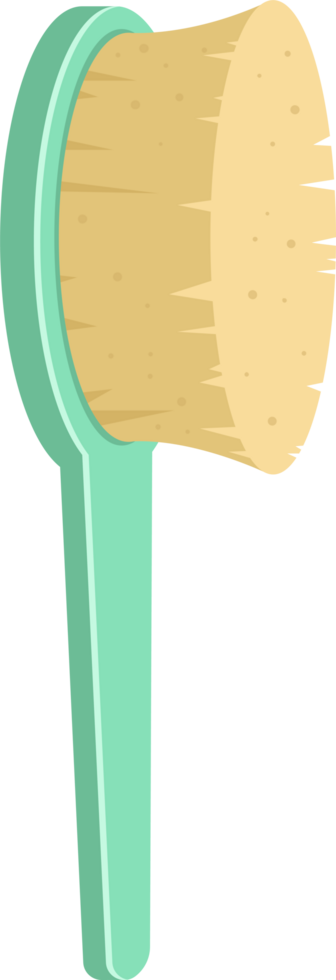 Cartoon style illustration of a cleaning brush with soft bristles and a light green plastic handle. png